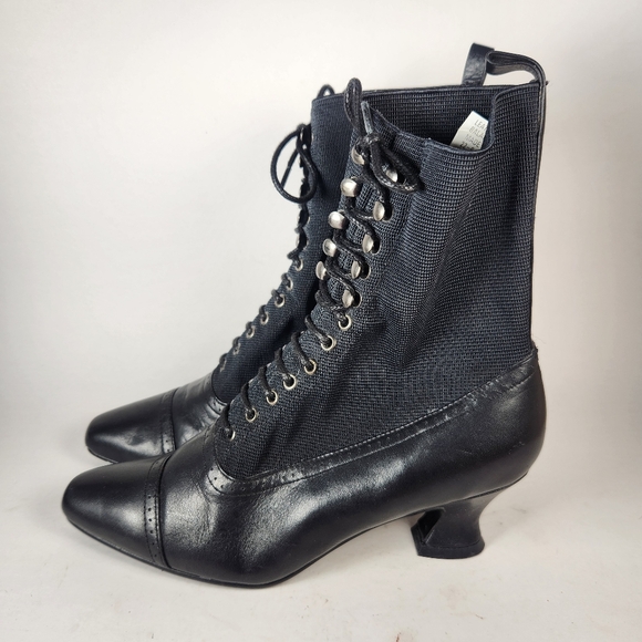 FLINGS Womens Boots Size 6 Black Leather Victorian Granny 90s Chunky Heel Shoe - Picture 6 of 11